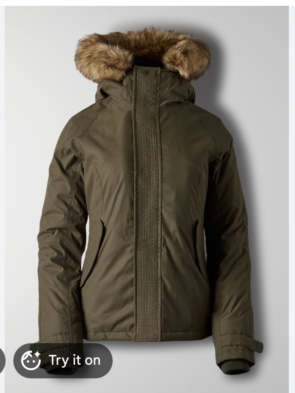 Aritzia Short Summit Parka in Olive with Faux Fur Trim